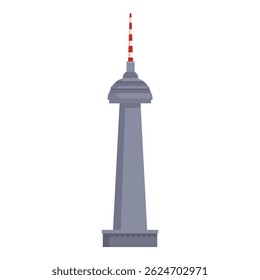 Tall telecommunication tower standing with red and white antenna on top