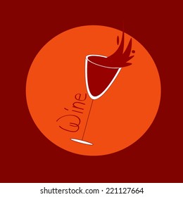 Tall and thin glass of red wine on a red background