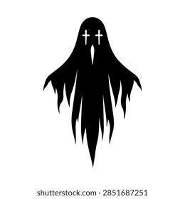 Tall Thin Hanging Ghost Vector Silhouette, Spooky Halloween Dark Specter Illustration