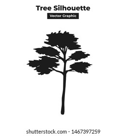 tall thin and log forest tree silhouette with thin layer leaves bushes and many branches vector graphic isolated design