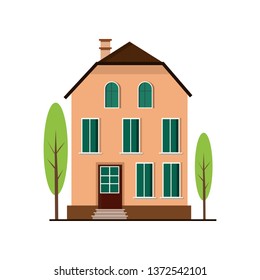 Tall three storey house vector illustration. 