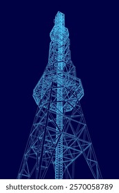 Tall tower with a blue sky background. The tower is made of metal and has a futuristic look