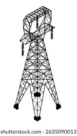 A tall tower silhouette. The tower is black and white. Isometric view