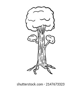 tall tree with roots concept doodle hand drawn outline vector icon illustration for children coloring book
