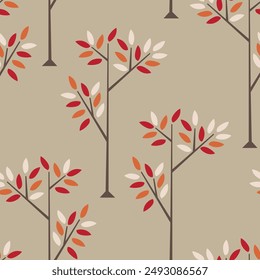 Tall tree seamless pattern October autumn fall season nature illustration wallpaper background backdrop decorative textile print fancy design
