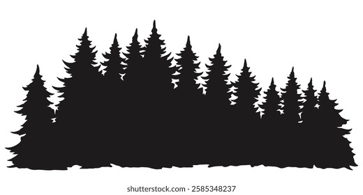 Tall trees create a beautiful silhouette against a plain background. The forest stands proudly showcasing fine details of evergreen species. Perfect for nature-themed designs.