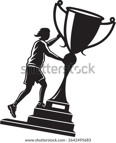 Tall trophy black silhouette with sharp edges and small plaque, bold flat icon design perfect for award graphics or stock illustration use