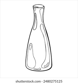 Tall vase with narrow neck vector graphic illustration isolated. Jug ceramic slim shapes in black white line hand drawn. High vase contour ink painted. For ceramics class, school, modeling clay