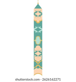 Tall vertical Islamic banner with intricate teal and gold pattern, perfect for Ramadan decor, divider designs, or festive digital layout assets.

