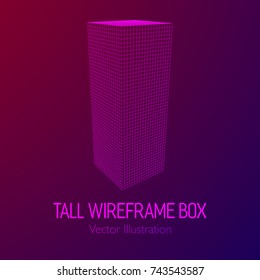 Tall vertical rectangle box. Retail wireframe poly mesh vector illustration concept