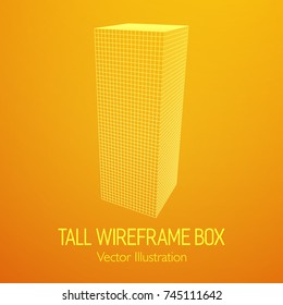 Tall vertical rectangle box. Retail wireframe poly mesh vector illustration concept