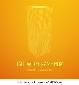 Tall vertical rectangle box. Retail wireframe poly mesh vector illustration concept