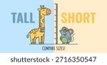 Tall vs Short Size Comparison Illustration with Cute Giraffe and Mouse for Kids Learning