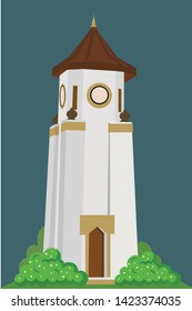 Tall White Clock Tower Illustration 
