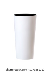 Tall white empty flower pot on white background. Realistic vector illustration