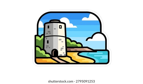 A tall white historic lighthouse tower