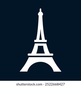 Una torre alta y blanca con la letra E. La torre está en medio de un fondo azul