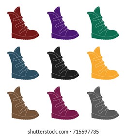 Tall winter boots made of wool with Velcro. Shoes for explorers.Different shoes single icon in black style vector symbol stock illustration.