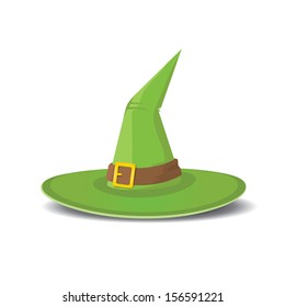  tall witch green hat isolated on white background. vector 	 wizard or magician green hat.