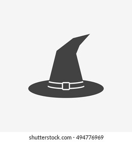 Tall witch hat monochrome icon. Vector illustration.