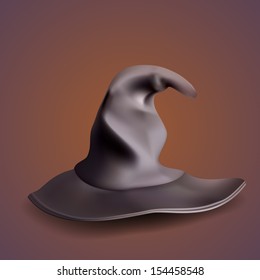 Tall witch hat on abstract background. Vector illustration