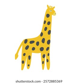 Tall yellow giraffe with black spots and a friendly face. A charming illustration suited for safari, animal-themed, and creative wildlife art.