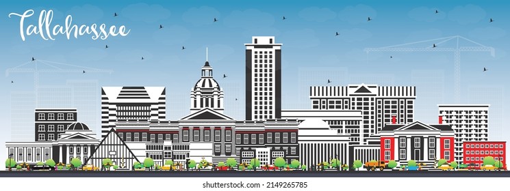 Tallahassee Florida City Skyline with Color Buildings and Blue Sky. Vector Illustration. Tallahassee Cityscape with Landmarks. Business Travel and Tourism Concept with Modern Architecture.