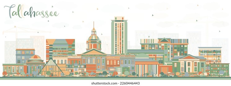 Tallahassee Florida City Skyline with Color Buildings. Vector Illustration. Tallahassee Cityscape with Landmarks. Business Travel and Tourism Concept with Modern Architecture.