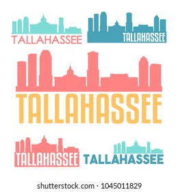 Tallahassee Florida USA Flat Icon Skyline Vector Silhouette Design Set