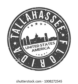 Tallahassee Florida USA Stamp Logo Icon Symbol Design Skyline City Seal.