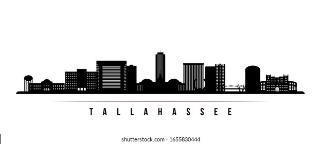 Tallahassee skyline horizontal banner. Black and white silhouette of Tallahassee, Florida. Vector template for your design. 
