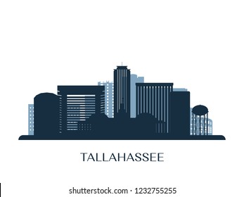 Tallahassee skyline, monochrome silhouette. Vector illustration.