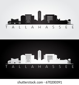 Tallahassee USA skyline and landmarks silhouette, black and white design, vector illustration.  