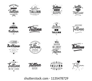 Tallin. Greeting cards, vector design. Isolated logos. Typography set.
