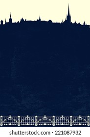 Tallinn city realistic skyline vector background - architecture silhouette with place for your text