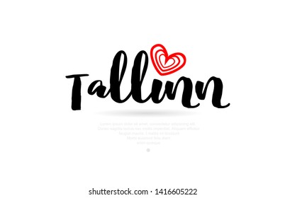 Tallinn city text with red love heart design for typographic icon design suitable for touristic promotion
