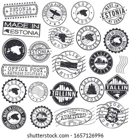 Tallinn, Estonia Set of Stamp. Vector Art Postal Passport Travel Design. Travel and Business Seals.