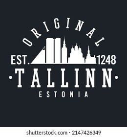 Tallinn, Estonia Skyline Original. A Logotype Sports College and University Style. Illustration Design Vector City.