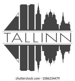 Tallinn Estonia Skyline Vector Art Mirror Silhouette Emblematic Buildings