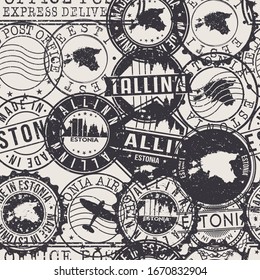 Tallinn, Estonia Stamps Background. A City Stamp Vector Art. Set of Postal Passport Travel. Design Set Pattern.