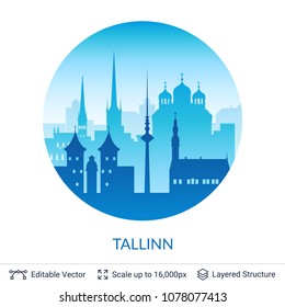 Tallinn famous city scape. Flat well known silhouettes. Vector illustration easy to edit for flyers or web banners.