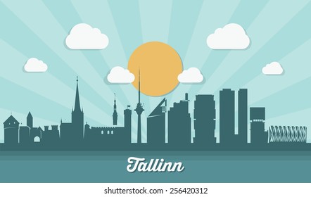 Tallinn skyline - flat design - vector illustration