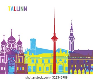 Tallinn skyline pop in editable vector file