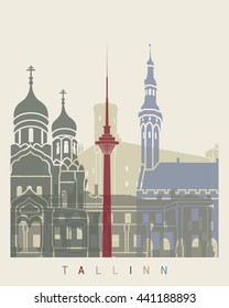 Tallinn skyline poster in editable vector file