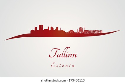 Tallinn skyline in red and gray background in editable vector file