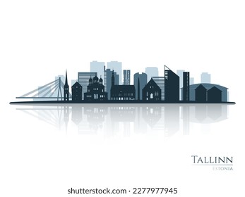 Tallinn skyline silhouette with reflection. Landscape Tallinn, Estonia. Vector illustration.