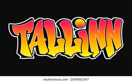 Tallinn word trippy psychedelic graffiti style letters. Vector hand drawn doodle cartoon logo Tallinn illustration. Funny cool trippy letters, fashion, graffiti style print t-shirt, poster concept