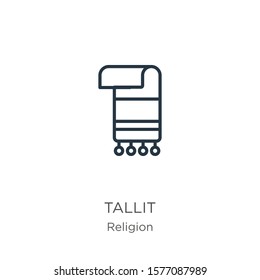 Tallit icon. Thin linear tallit outline icon isolated on white background from religion collection. Line vector sign, symbol for web and mobile