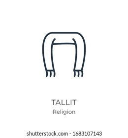 Tallit icon. Thin linear tallit outline icon isolated on white background from religion collection. Line vector sign, symbol for web and mobile