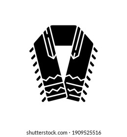 Tallit and tzitzit black glyph icon. Jewish prayer shawl. Fringes in garments corner. Holy symbolism. Four-cornered shawl. Silhouette symbol on white space. Vector isolated illustration